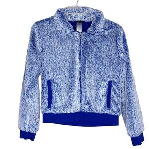 Patagonia‎ Blue White Conejo Fuzzy Zip Up Jacket Girl's XL